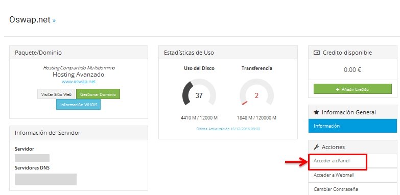 Accés a cPanel Accés a cPanel